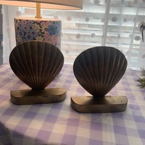 Vintage Shell Brass Bookends